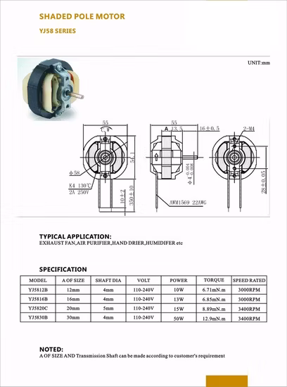 Wechselstrom-Elektromotor 5810 5812 5816 5820, Spaltpolmotor für Badezimmer, Lüftung, Ofen, Abluftventilator, Warmluftgebläse, Heizung, feuchtigkeitsspendende Aromatherapie-Maschine, warme Fenster